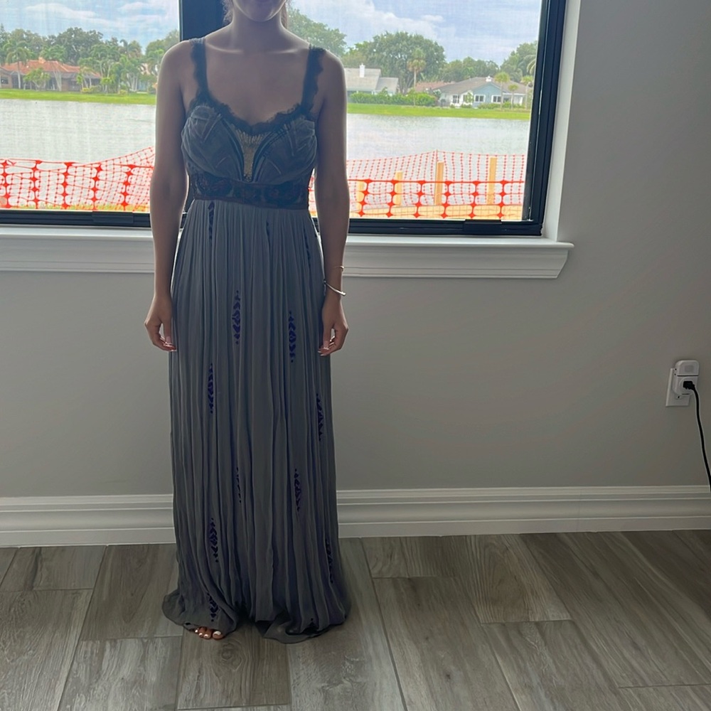Free People Dusty Purple Embellished Dress with Lace Detail and Beading